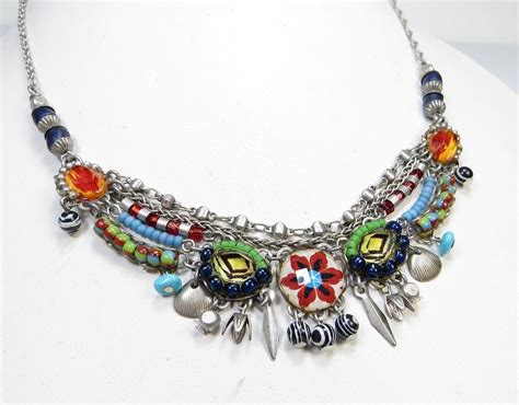Ayala Bar Necklace Gorgeous Colors Crystal Draped Front With Bead