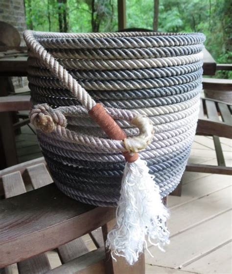 Lariat Rope Basket With Leather Wrapped Tasseled End Lariat Rope