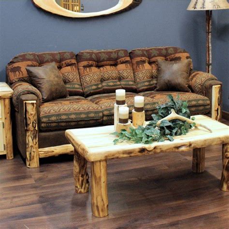 Beartooth Aspen Log Trimmed Upholstered Sofa House Decor Rustic