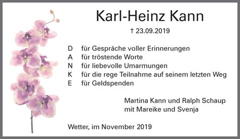 Traueranzeigen Von Karl Heinz Kann Trauer In NRW De