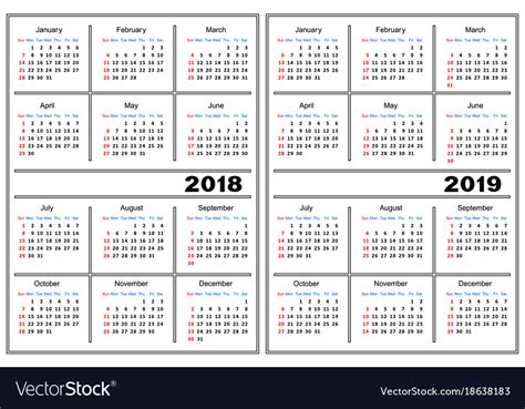 Calendar Template 2018 2019 Royalty Free Vector Image