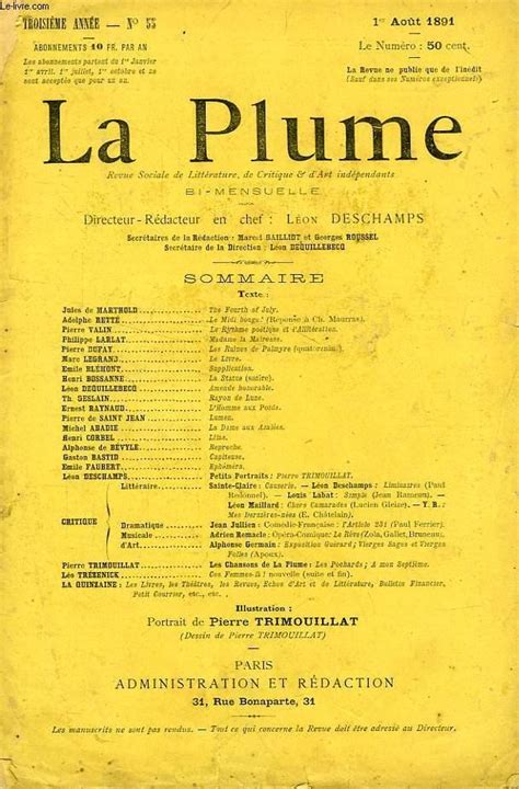 Merci de votre confiance, et à très bientôt. LA PLUME, 3e ANNEE, N° 55, 1er AOUT 1891, REVUE SOCIALE DE ...