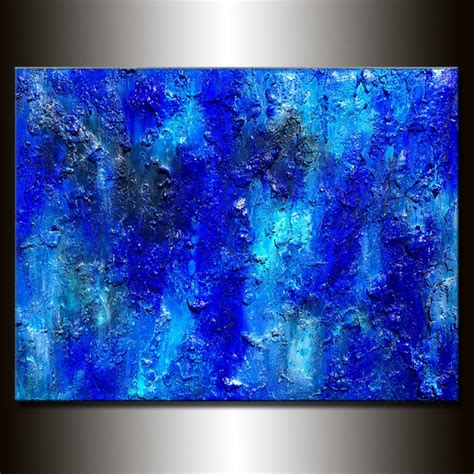 Original Textured Large Blue Abstract Painting Contemporary Modern Can