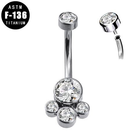 Astm F136 Titanium Navel Piercing Round Cluster Crystal Stone Internally Threaded Belly Button