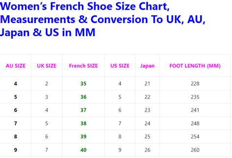 French Shoe Size Charts Conversion And Measurements