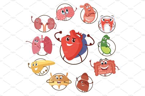 Want to learn more about it? Funny medical icons of organs, heart, lungs, stomach. Set ...