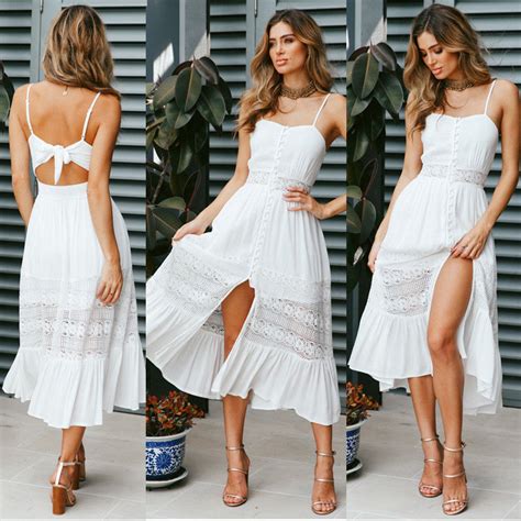 Summer Lace Dress Women Hollow Out Maxi White Dress Female Casual Sexy