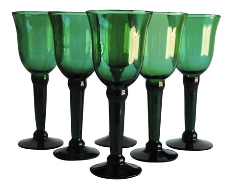 Vintage Emerald Green Wine Glasses Set Of 6 Chairish