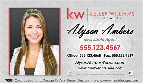 A great business card can help your business stand out in a crowd. KW Agent Real Estate Business Cards Keller Williams Design 5A Red and Silver