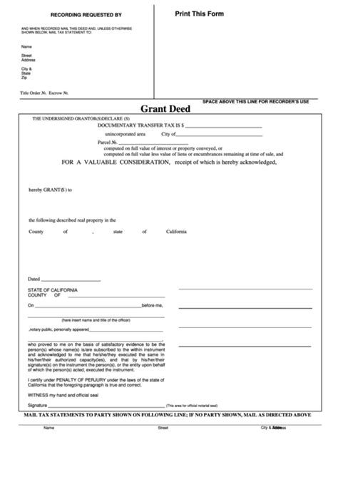 Check spelling or type a new query. Fillable Grant Deed - State Of California printable pdf ...