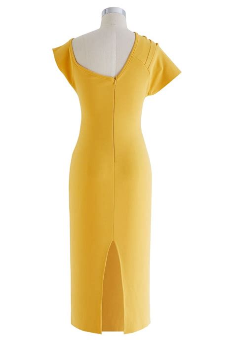 Slanted One Shoulder Bodycon Dress In Yellow Retro Indie And Unique