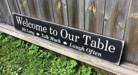 S 811 Handmade Wood Long Sign With Saying Welcome To Our Table Sit