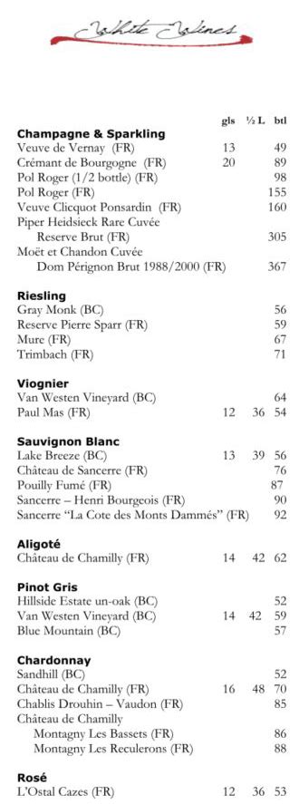 Wine List The French Table