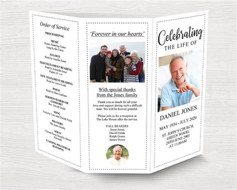 Trifold Funeral Program Template For Men Obituary Template Etsy