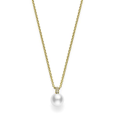 Mikimoto 18k Yellow Gold Diamond Accent Pearl Drop Pendant Necklace