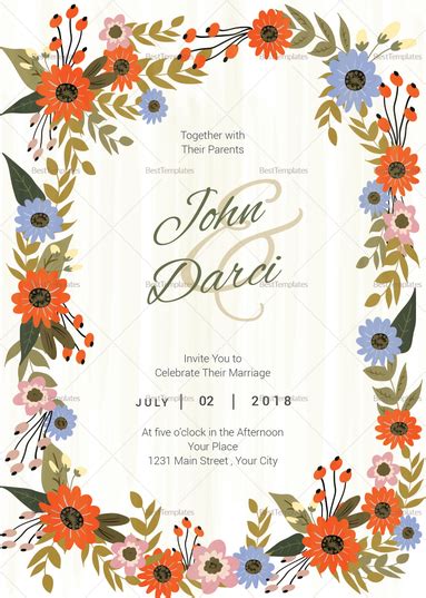 Summer Floral Wedding Invitation Card Design Template In