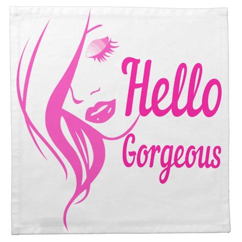 Hello Gorgeous Lovely Lady Face Drawing Typography Napkin Uk