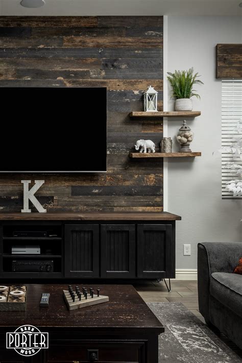 Speckled Black Living Room Wall Porter Barn Wood