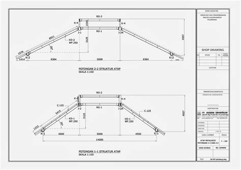 Gambar Desain Konstruksi Atap Baja Wf Denah Kuda Rafter Ukuran 14 Di