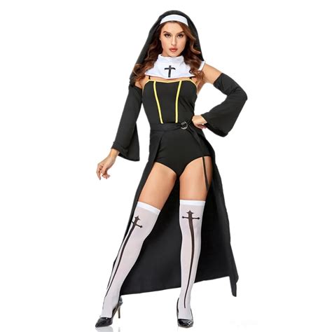 Full Set Sexy Nun Costume Halloween Cosplay Costume For Women Church Missionary Babe Party