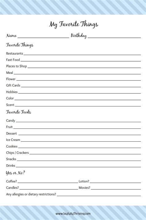 Free Favorite Things Printable