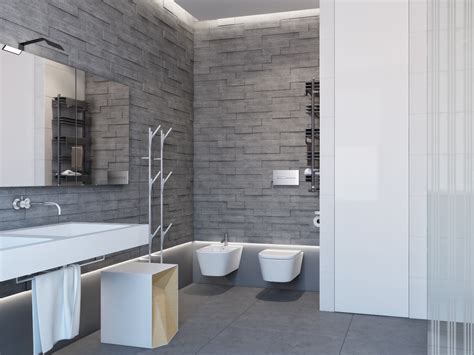 Stone flooring in the bathrooms. Minimalist Bathroom Designs With Wall Texture Decor Which ...