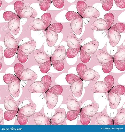 Pattern Of Pink Butterflies Seamless Background Stock Illustration