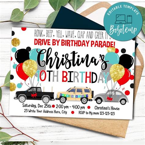 Printable Drive By Birthday Parade Invite Template Diy Createpartylabels