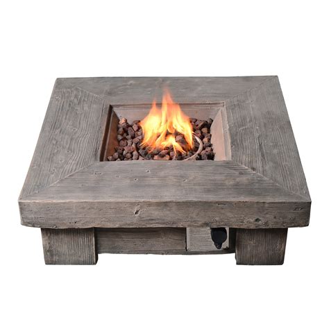 Teamson Home 35 Outdoor Square Wood Look Propane Gas Fire Pit