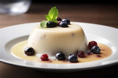 Premium Ai Image Milk Pudding Dessert Berry Generate Ai