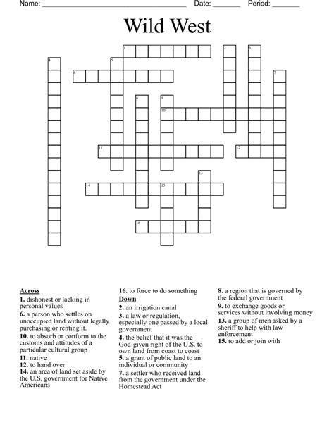 Westward Expansion Crossword Wordmint