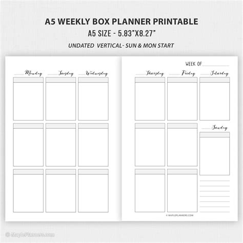 A5 Planner Printable Inserts A5 Weekly And Monthly Planner Inserts