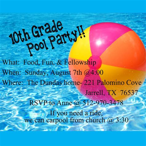 10th Grade Pool Party This Sunday Visitupcoming Events