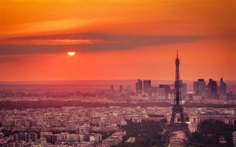 Eiffelturm Abenddämmerung Stadt Sonnenuntergang Roter Himmel Paris