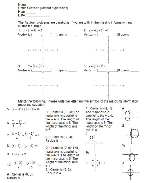 Conic Section Parabola Worksheet Pre Calculus Trig 3 10 2 The