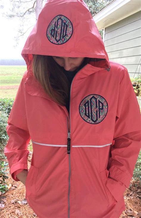 Monogrammed Rain Coat Jacket Womens Personalized Coral Applique Patch