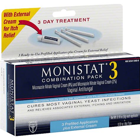 Monistat Vaginal Antifungal Cream 3 Day Treatment Combination Pack
