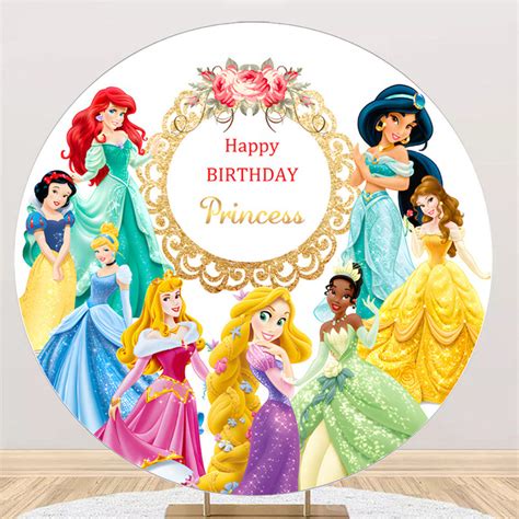 Personalize Disney Princess Round Backdrops Girls Happy Birthday Party