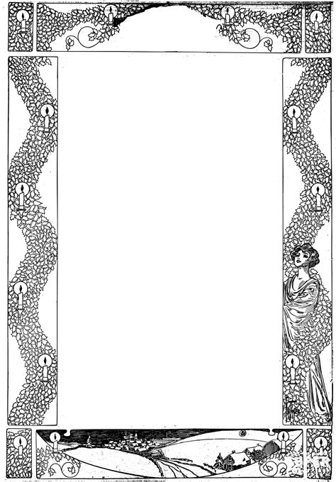 Vintage Christmas Candle Frame Coloring Page ColouringPages