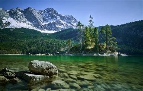Wallpaper Forest Trees Mountains Lake Stones Germany Bayern Alps