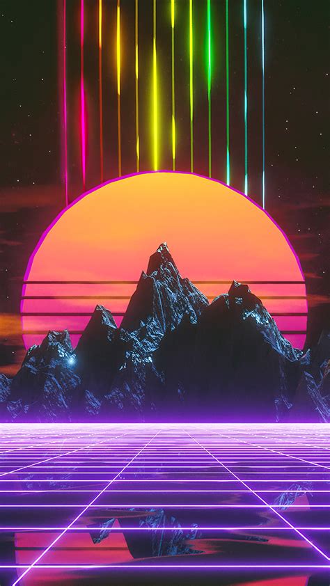 Mountains Purple Synthwave Grid Retrowave Neon Hd Wallpaper