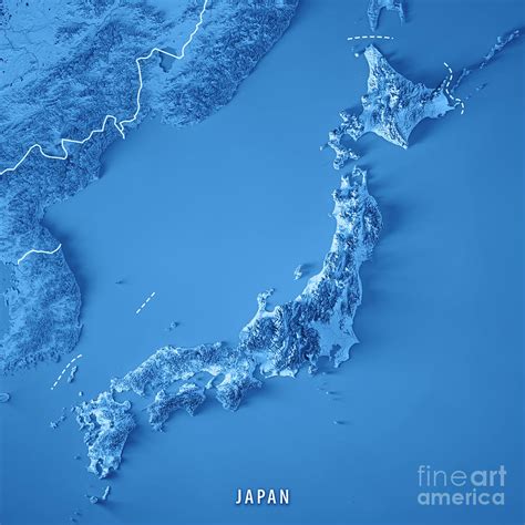 Japan 3d Render Topographic Map Blue Border Digital Art By Frank