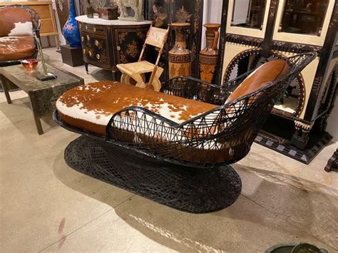 Pair Of Chaise Longue In Lacquered Resin And Cowhide By Russel Woodard For Sale At 1stdibs