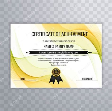 Plantilla Amarilla Ondulada De Certificado De Logro Vector Premium