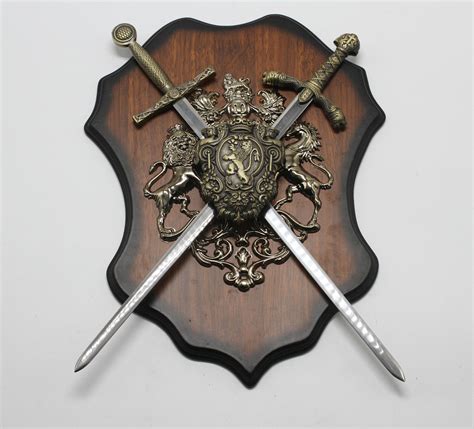 Double Sword And Shield Set Wall Display Medieval Decor Sword