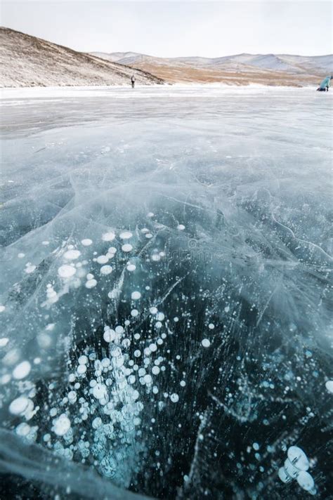 Gas Methane Bubbles Frozen In Blue Ice Of Lake Baikal Stock Image