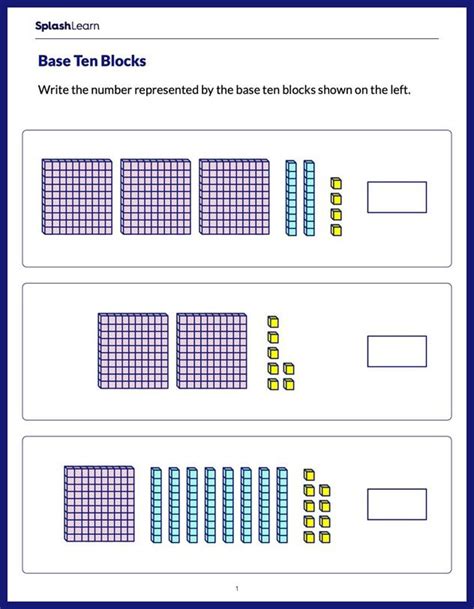 Identify The Number Shown By Base Ten Blocks Math Worksheets