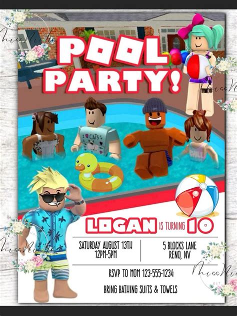 Editable Rblx Birthday Pool Party Invite Instant Download Editable