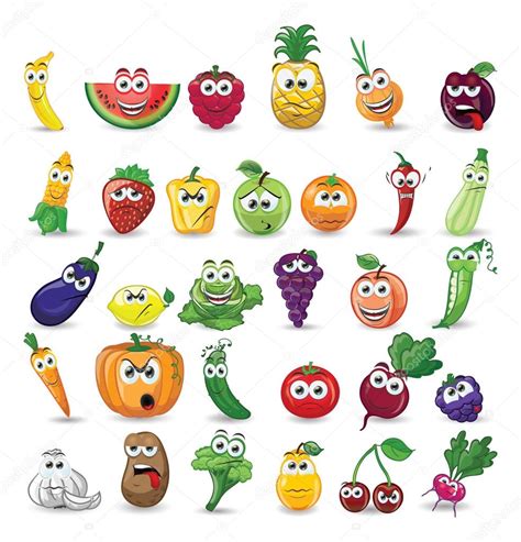 Personajes De Frutas Y Verduras De Dibujos Animados Vector De Stock