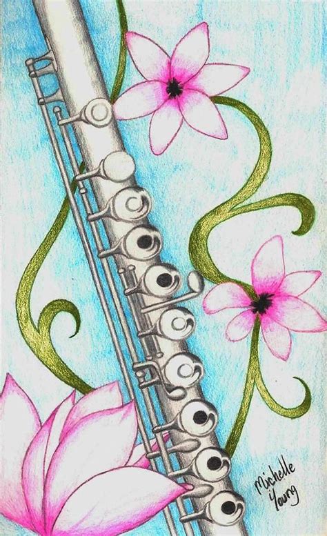 Flute By Michelle Young Flute Drawing Music Drawings Music Painting